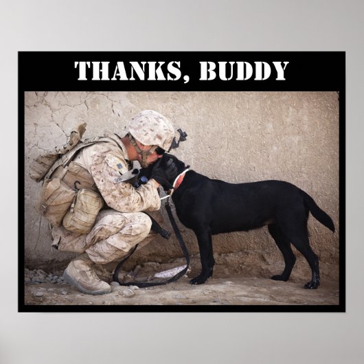 Poster Un soldat à Fatigues avec son chien militaire (Devant)