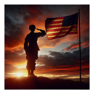 Poster Un Soldat Américain Salue Le Drapeau
