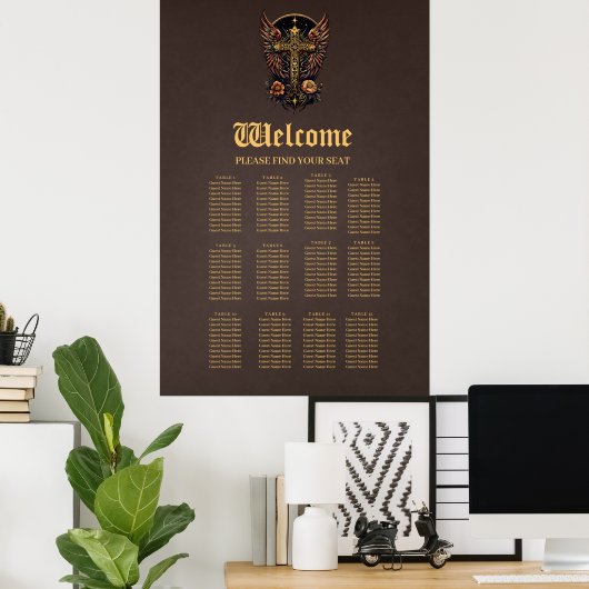 Poster Un symbole de force : La croix ornée avec des aile (Bureau à domicile)
