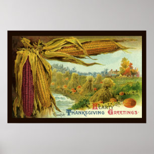 Poster Un thanksgiving chaleureux, un maïs et des meules