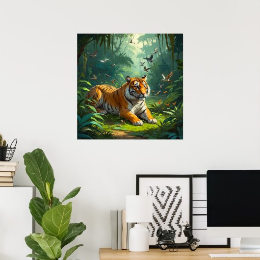Poster Un tigre au calme dans la jungle avec peinture d'o (Bureau à domicile)