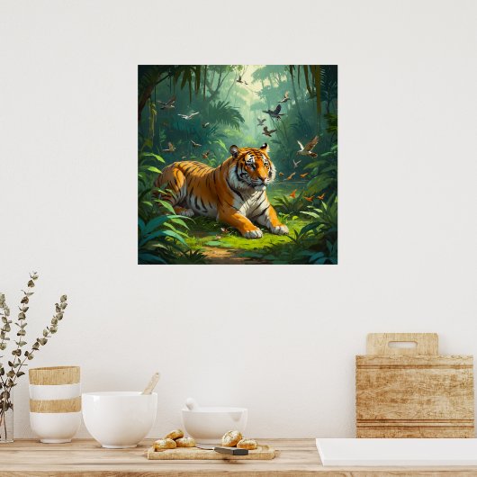 Poster Un tigre au calme dans la jungle avec peinture d'o (Cuisine)