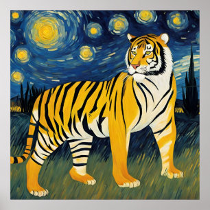 Poster Un Tigre dans la Nuit Étoilée