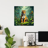 Poster Un tigre unique assis dans la jungle avec des oise (Bureau à domicile)