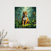 Poster Un tigre unique assis dans la jungle avec des oise (Cuisine)
