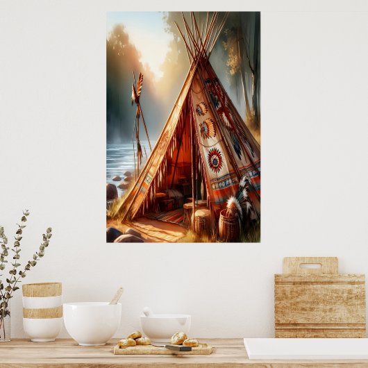 Poster Un tipi indien paisible au bord d'une rivière sere (Cuisine)