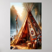 Poster Un tipi indien paisible au bord d'une rivière sere (Devant)