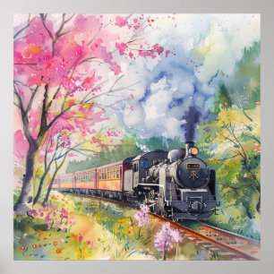 Poster Un train au printemps