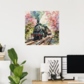 Poster Un train au printemps (Bureau à domicile)