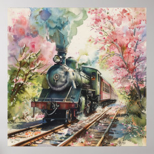 Poster Un train au printemps