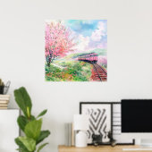 Poster Un train au printemps (Bureau à domicile)