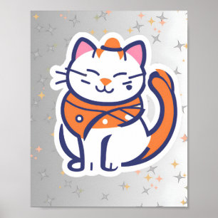 Poster Un très heureux sticker de chat tuxedo blanc et ro