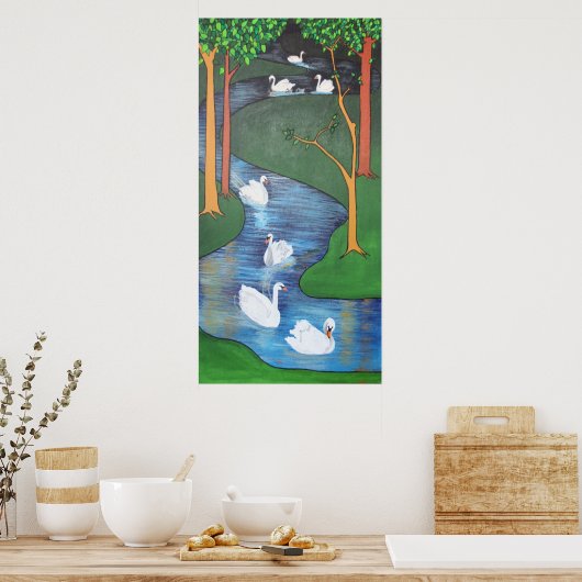 Poster Un troupeau de sept cygnes-une natation (Cuisine)