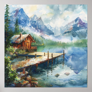 Poster Un tuyau de pêche sur le lac