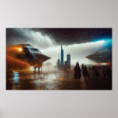 Poster Un vaisseau spatial dans une ville futuriste (Devant)