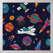 Poster Un vaisseau spatial en motif sans couture Galaxy.  (Devant)