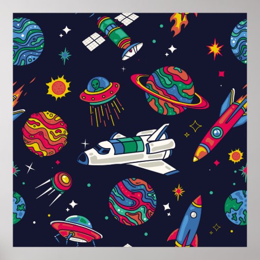 Poster Un vaisseau spatial en motif sans couture Galaxy.  (Devant)