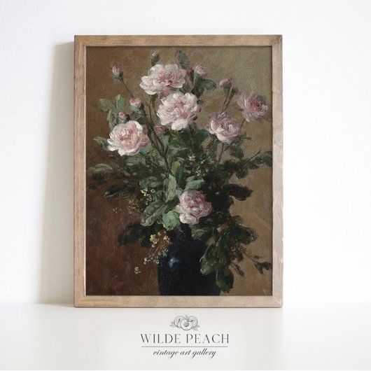 Poster Un Vase Bouquet de peinture vintage Rose