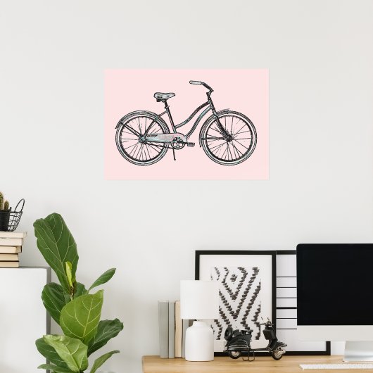 Poster Un vélo rétro rose (Bureau à domicile)