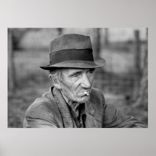 Poster Un vieil homme en casquette fume une photo Vintage