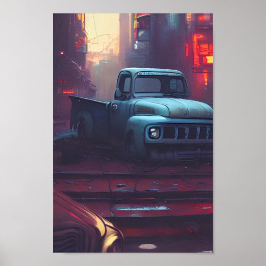 Poster Un vieux camion abandonné dans l'affiche de Cyberp (Devant)