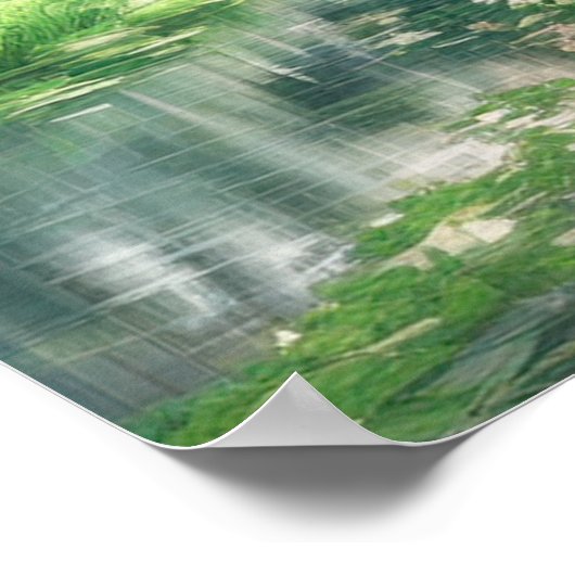 Poster Un vieux pont en bois dans une forêt verte (Coin)