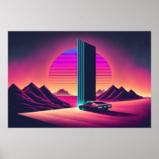 Poster Un volant Synthwave à travers le désert (Devant)