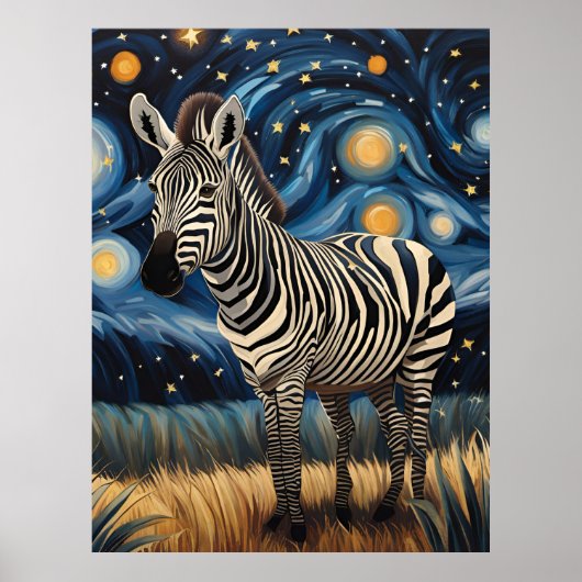 Poster Un zèbre dans la nuit étoilée (Devant)