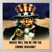 Poster uncle sam, Where will You be For the Zombie Inv... (Devant)