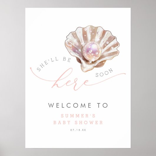 Poster Under The Sea Little Pearl Baby Shower Welcome (Devant)