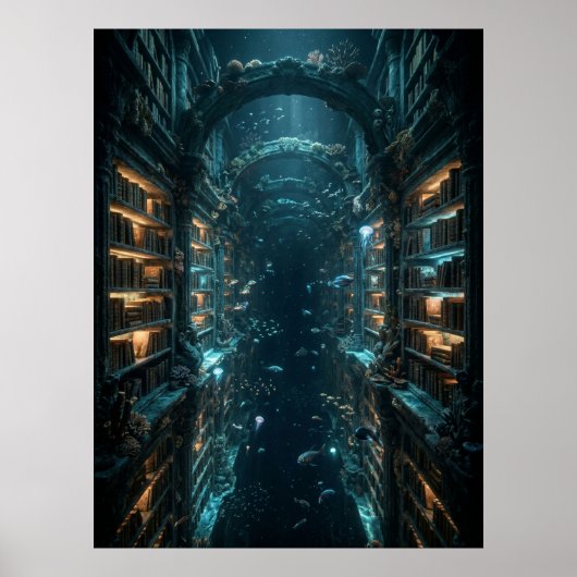 Poster Underwater Library Fantasy Art (Devant)