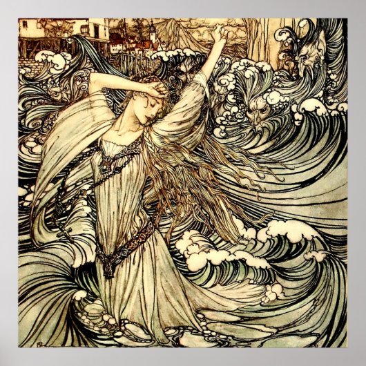 Poster « Undine dans les vagues » par Arthur Rackham (Devant)