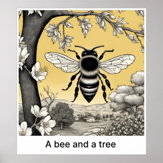 Poster Une abeille et un arbre - Imprimer (Devant)