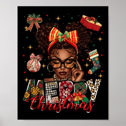 Poster Une Africaine Américaine Noire Joyeuse Pajam Noël (Devant)