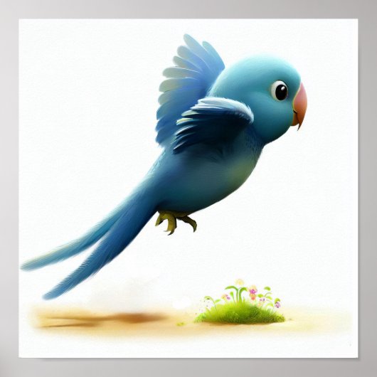 Poster Une aquarelle 3D d'un perroquet à tête bleue (Devant)