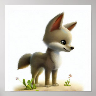 Poster Une aquarelle 3D image d'un jeune coyote