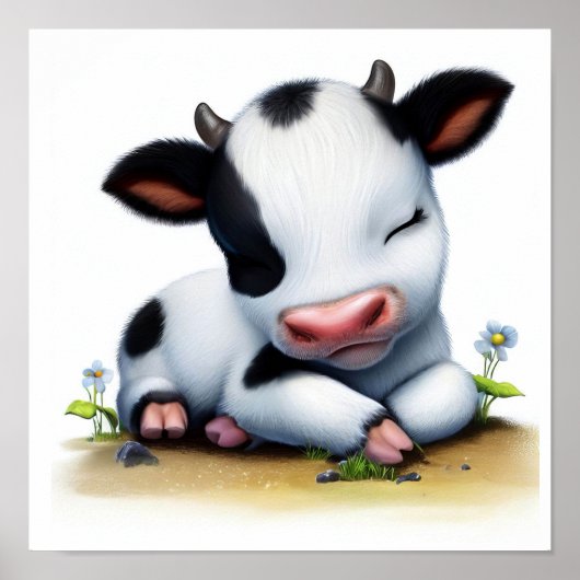 Poster Une aquarelle 3D Image d'une jeune vache Holstein (Devant)