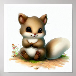 Poster Une aquarelle 3D peint d'un mignon écureuil volant