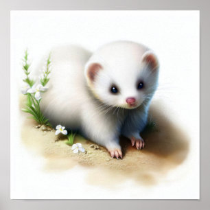 Poster Une aquarelle 3D peinte d'un joli furet