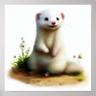 Poster Une aquarelle 3D peinte d'un joli furet