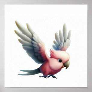 Poster Une aquarelle 3D peinte d'une jolie galah Cockatoo