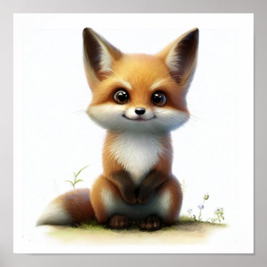 Poster Une aquarelle 3D Peinture d'un jeune Fox mignon (Devant)