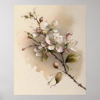 Poster Une aquarelle à branches de fleurs de cerisier