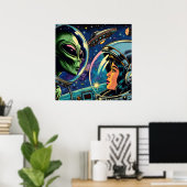 Poster Une astronaute rencontre un Alien extra-terrestre (Bureau à domicile)
