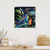 Poster Une astronaute rencontre un Alien extra-terrestre (Cuisine)