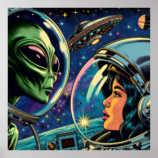 Poster Une astronaute rencontre un Alien extra-terrestre