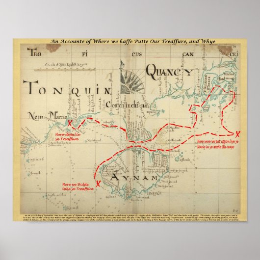 Poster Une authentique carte pirate de 1690 (avec ornemen (Devant)