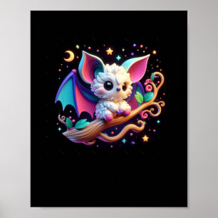 Poster Une Bat Mignonne Dans La Nuit Sombre. Autocollant