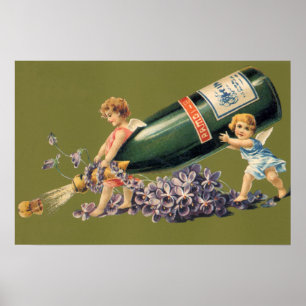 Poster Une Bonne Année, Anges Vintage avec Champagne