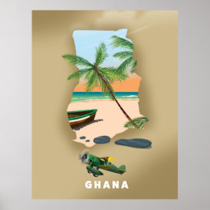 Poster Une carte du Ghana illustrait l'affiche de voyage.
